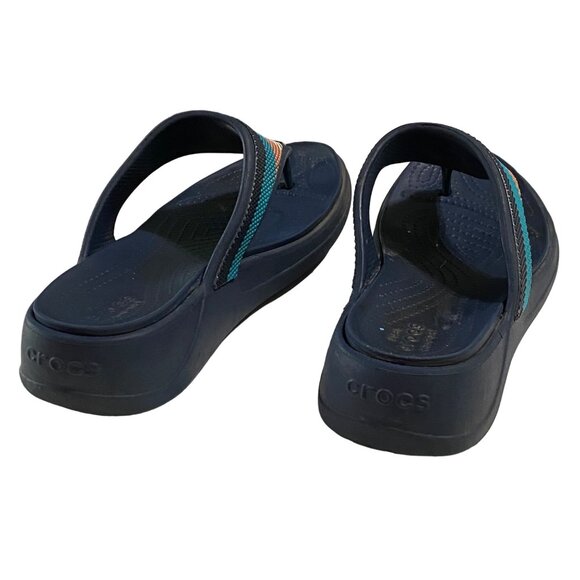 Crocs Platform Flip Flops Womens Size 6 Navy Blue Colorful Stripes Beachy Boho - Picture 3 of 5